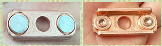 Silver contacts with copper bridges